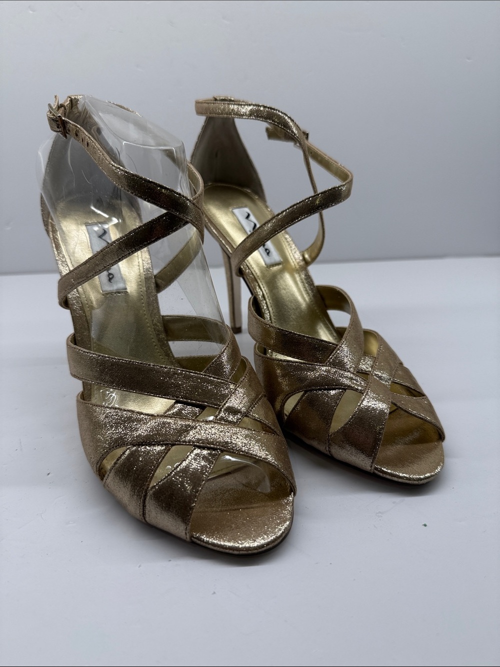 Mina New York Strappy Metallic Gold High-Heel Sandals with Ankle Strap
